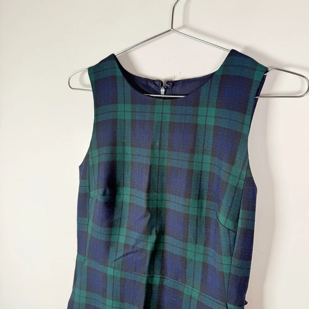 J.Crew Black Watch Plaid Wool Sleeveless Sheath Dress